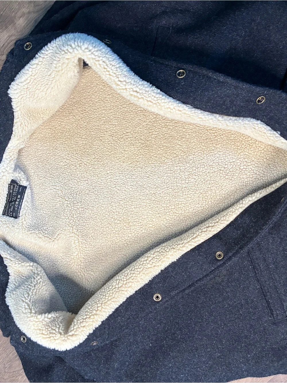 J.CREW Sherpa Lined Skiff Jacket Charcoal Gray Wool Thermore Insulated Men Large